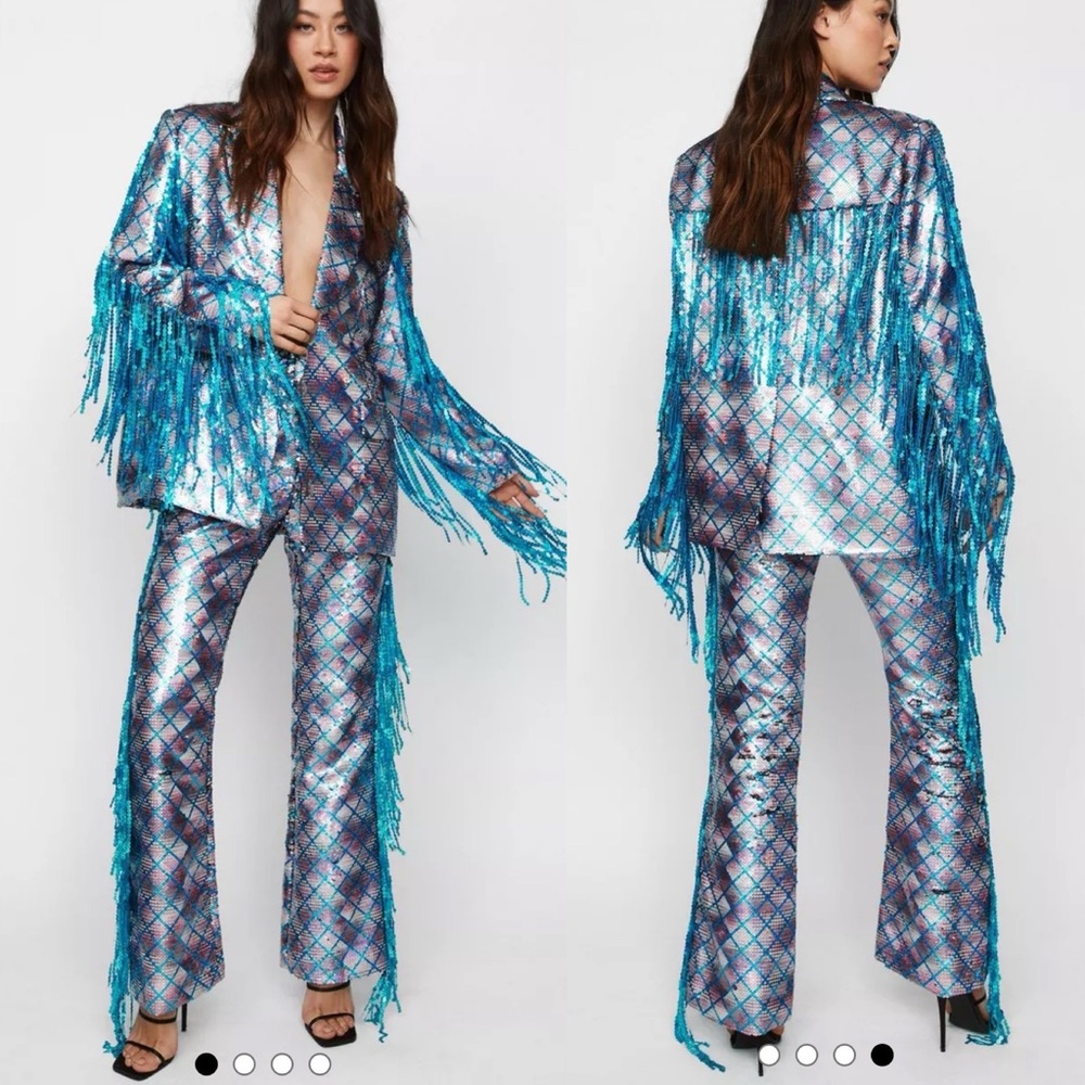 Nasty Gal Blue and Silver Fringe Jumpsuit